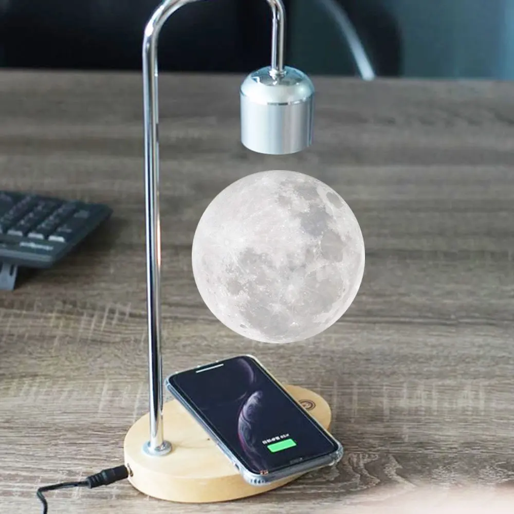 New Design Magnetic Floating Moon Lamp Levitating 3D Moon Desk Lamps Wireless Charging Table Lamp for Creative Gift