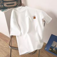 T-shirt blanc en coton à manches courtes et épaules droites pour femme ; Haut de base d'été à col rond ; Coupe ample grande taille 3D
