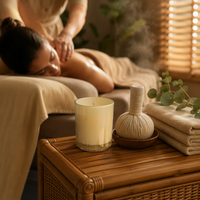 Bougie de massage à l'huile aromatique artisanale moderne et durable en cire de soja pour les soirées romantiques et les vacances
