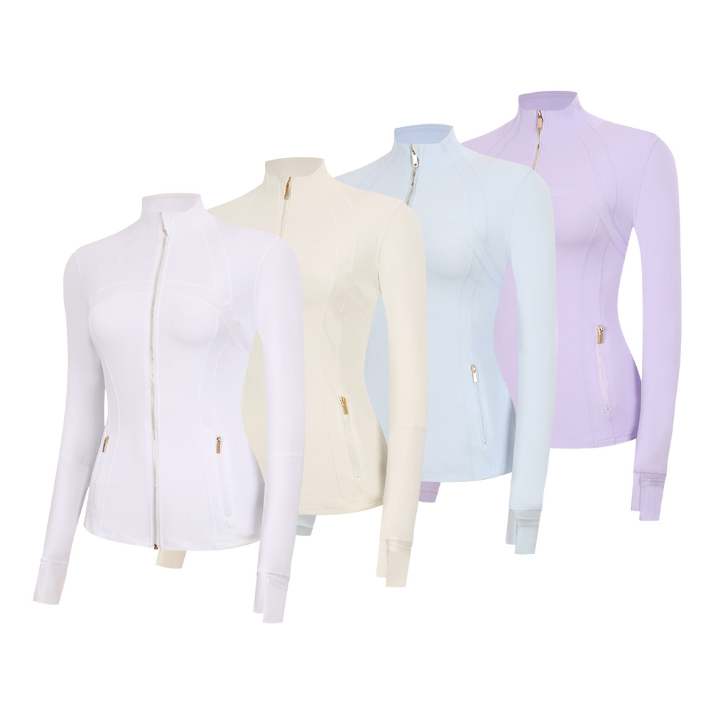 (Spot) Gold Spandex/Nylon Slim Fit Zipper Jacket Coat Top Women's Tight Vertical Collar Elastic Quick-drying Fitness Yoga