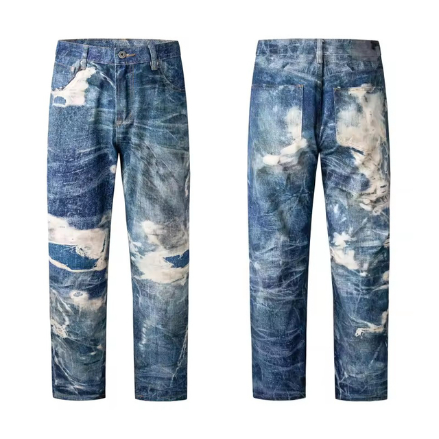 2025 New Punk High Street Jeans Loose Men Pants Biker Flared Denim Pants Unique Niche Design Sensibility Patch Damage Jeans