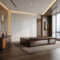 Bureau de direction de luxe avec hub d'alimentation intégré, finition cristal, bois de placage naturel, MDF E1, mobilier de direction