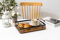 Plateau décoratif rectangulaire en bois pour pouf avec poignées pour table basse, boisson, nourriture, plateau décoratif pour cuisine et salon