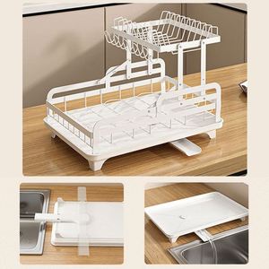 2025 New Trend <b>Kitchen</b> <b>Storage</b> Organizer Accessories Large 2 Tier Detachable Dish Drain Drainer Dish Drying Rack with Drainboard - Product Image 5