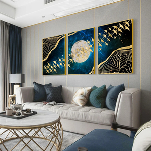 Pájaros voladores dorados, cielo azul, arte moderno, pintura de naturaleza muerta abstracta, <span class=keywords><strong>cuadro</strong></span> combinado para decoración para sala de estar, pintura en lienzo - Product Image 5