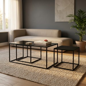 Juego de Mesa de Centro Moderno y Minimalista con Acabado Duradero, Estructura Metálica y Tapa de Mármol, Diseño Encajable, Muebles para Sala de Estar - Product Image 6