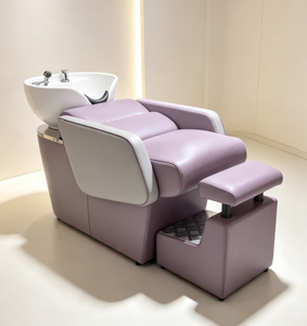 Fauteuil de lavage moderne pour salon, lit de lavage rembourré avec bassin en céramique, repose-pieds amovible, mobilier de salon de coiffure - Product Image 4