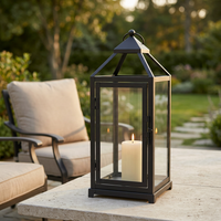 Lanterne à bougie marocaine classique en métal noir de grande taille pour décoration de jardin, intérieur et extérieur