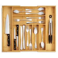Grand organisateur de couverts en bois de qualité supérieure, organisateur de tiroir extensible, plateau à couverts avec séparateurs pour ustensiles de cuisine