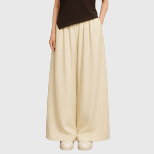 Summer Hot Items Eco-Friendly <b>Linen</b> Wide Leg Pants for Women Breathable Mid Waist Button Pattern Feathers <b>100</b>% <b>Linen</b> Made - Product Image 3