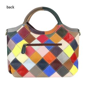 Sac à main AndoBag pour femmes, sacs fourre-tout en cuir véritable, grande capacité, sac à bandoulière à carreaux avec surpiqûres colorées 1730 - Product Image 2
