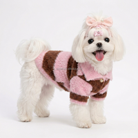 Rosa-Braun Gestreifte Fleece-Hundeweste mit Umlegekragen und Knöpfen, Kratzfest, Moderner Haustier-Mantel, Warme Winterkleidung für Kleine Hunde und Katzen