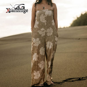 От производителя, гавайский комбинезон, Свободный комбинезон с цветочным принтом из полиэстера и спандекса, смешанный атласный пляжный комбинезон с принтом - Product Image 1