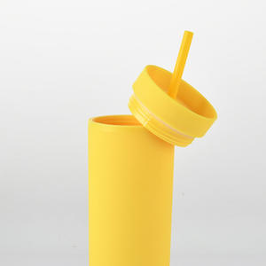 Gobelet en plastique double paroi personnalisé, fin et compact, avec revêtement en caoutchouc simple, 16 oz, avec paille droite scellée, sans BPA - Product Image 2