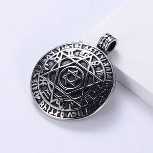 Collana con Ciondolo <span class=keywords><strong>Sigillo</strong></span> <span class=keywords><strong>di</strong></span> <span class=keywords><strong>Salomone</strong></span> Esagramma Punk Antico Amuleto Potente dei Dodici Segni Zodiacali - Product Image 1