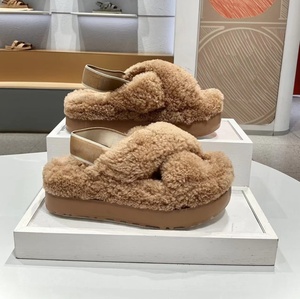 Chaussons UGGs à plateforme en fourrure pour femme, avec lanières croisées, design à bride arrière en polaire Teddy, semelle épaisse et chaude, pour intérieur et extérieur, hiver, en peluche - Product Image 5