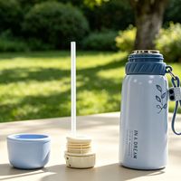 Bouteille isotherme de voyage personnalisée en acier inoxydable à double paroi, 600 ml, anti-fuite, avec infuseur/paille