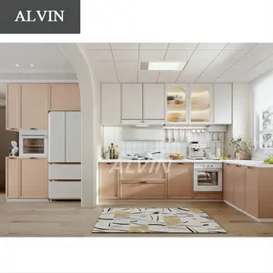 ALVIN High Gloss White Cabinet Black Island Lacquer Paint Kitchen Cabinet