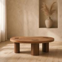 Table basse ovale irrégulière en bois massif, table centrale en bois avec pieds cylindriques pour la décoration de salon