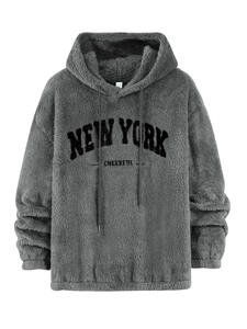 Offre Spéciale promotion de haute qualité et belle laine d'agneau lâche lettre brodée poche veste à capuche - Product Image 3