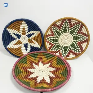 Décoration de la maison Arts Décoration Boho Natural Handwoven Seagrass Wall Hanging Basket Plates Christmas Set of 3