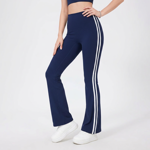 Women High Waist Side Stripe <b>Flare</b> Yoga Pants Tummy Control Peach Butt Lift Nude Sense Pilates Workout <b>Leggings</b> Wholesale - Product Image 2