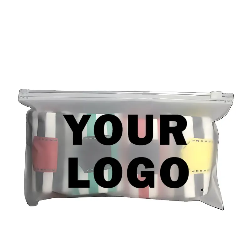 Tas plastik ritsleting Pvc Logo kustom untuk pakaian tas kemasan plastik tas ritsleting dengan Logo