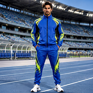 Custom Men Graphic Panel Windbreaker <b>Tracksuit</b> Royal Blue & <b>Neon</b> Yellow Athletic Breathable Regular Fit Wear Jogging Suit OEM - Product Image 1