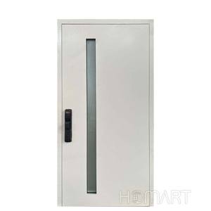 <span class=keywords><strong>Porte</strong></span> d'entrée principale de villa moderne en aluminium à charnières, design <span class=keywords><strong>plat</strong></span> blanc luxueux avec trou en verre et serrure numérique - Product Image 1