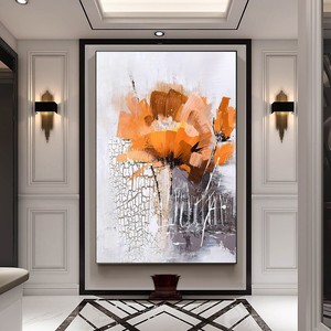 Abstract Floral Oil Painting Metal Frame Vertical Wall <b>Art</b> For Living Room Entryway Decor - Product Image 3