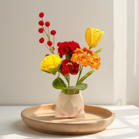 Bouquet de fleurs artificielles en coton fait main au crochet – Tulipes, roses, lavande – Fleurs réalistes en fil tissé pour la maison, la fête des Mères, Noël