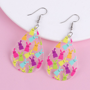 Boucles d'oreilles pendantes tendance en acrylique, motif lapins et œufs de Pâques, cadeaux de Pâques 2026, bijoux de mode - Product Image 6