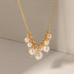 18k Gold Stainless Steel Jewelry Minimalist High Quality 5A Longer Pearl Pendant Elegant Necklace