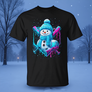 T-shirt Baseball Drip Snowman pour garçons avec motif de flocons de neige néon, vêtements amusants pour l'hiver - Product Image 3