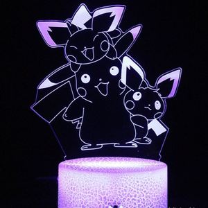 7 צבעים pikqiu מותאם אישית ילדים אשליית חג מתנה הוביל שולחן אור הסדק אקריליק אורות לילה לגעת usb 3d מנורת - Product Image 4