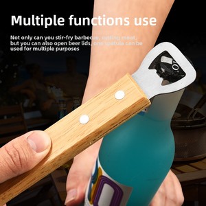 Espátula multifuncional de acero inoxidable para barbacoa al aire libre, mango de madera, abridor de botellas para parrilla de barbacoa doméstica, espátula con fugas de Metal - Product Image 3