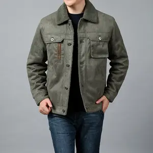 Trend Casual Men's Jacket with Lapel Single Breasted Chest Pocket Button Lamb Sherpa Cargo Coat for Outdoor Can Be Customized