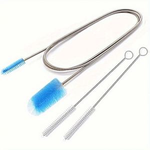 Ensemble de 3 brosses de nettoyage pour canalisations en acier inoxydable, avec brosse flexible à double tête, tuyau élastique et paille en nylon et plastique - Product Image 1