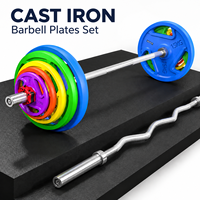 Ensemble de plaques de musculation en fonte colorées avec grand trou pour la musculation à domicile et l'entraînement professionnel à la barre olympique