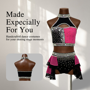 Traje de Baile de 2 Piezas con Pedrería Personalizado OEM, Top Corto con Cuello Halter y Recortes, Uniforme de Animadoras, Atuendo para Actuaciones de Jazz y Danza Contemporánea - Product Image 1