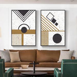 现代2面板帆布印花抽象图片家居装饰豪华墙面艺术印花带框