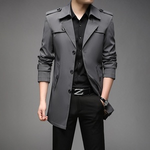 Cappotto <span class=keywords><strong>Trench</strong></span> da Uomo Leggero Intrecciato Slim con Bottoni, Stile Coreano Giovanile, Lungo, Autunnale, 9 Colori, Spedizione Diretta - Product Image 2