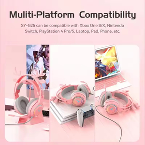 Casque de jeu filaire Kawaii Cute SY-G25 avec antennes, supra-auriculaire, réduction de bruit, haute impédance, sensibilité élevée, avec micro dynamique - Product Image 6