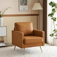 Ensemble de chaises d'appoint en cuir PU marron à pieds dorés modernes du milieu du siècle pour bureau à domicile, chambre ou appartement, salon