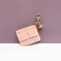 Mini porte-monnaie en fausse fourrure douce avec fermoir à pression, petite pochette de rangement, porte-clés à pompon, breloque de sac à main pour filles, usage quotidien