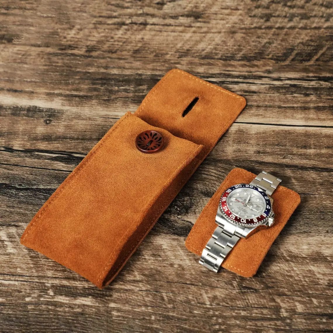 Caja de reloj de tela de gamuza sintética personalizada, bolsa de viaje para reloj individual, caja de almacenamiento para reloj para hombre, bolsa de regalo