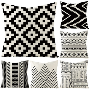 Black and White African Geometric Patterns Linen Pillowcase Modern <strong>Throw</strong> Pillow Covers <strong>for</strong> Sofa Couch <strong>Chair</strong> - Product Image 1
