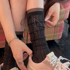 Zurich Heiress Lace <b>Socks</b> Women White <b>Black</b> Dark Gray Heather Gray Transparent Bow Pattern Sweat Absorbing Youth 18 40 Years Old - Product Image 2