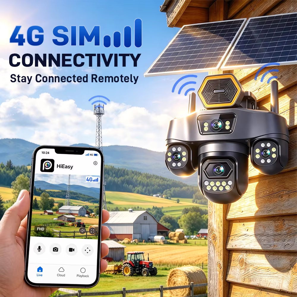 Wistino Outdoor Solar CCTV Camera 4 Lens 4 Screen 4G SIM Solar Powered Security Camera PTZ Night Vision Motion Detection · image 3
