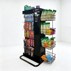 Professional Metal Floor <b>Display</b> Stand for Makeup Brushes Double Sided with <b>Hooks</b> & Side Wire Racks Salon Cosmetic Merchandiser - Product Image 1